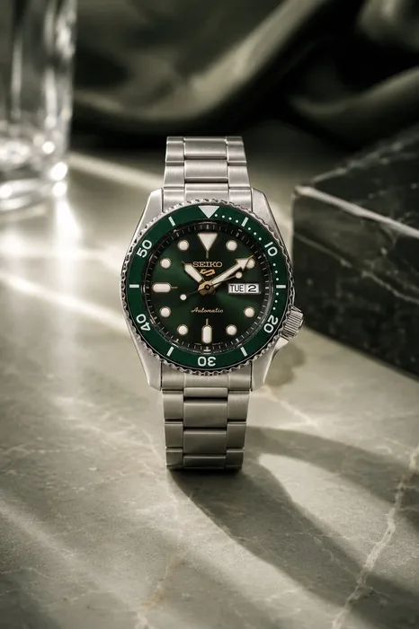Relógio Seiko 5 Sports SRPD63B1 automático verde masculino com pulseira de aço