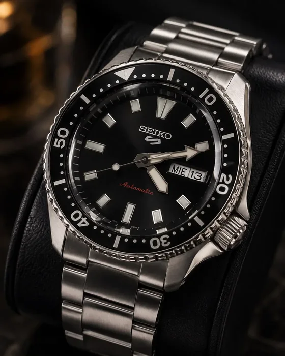 Relógio Seiko 5 Sports SRPL79B1 automático cinza com detalhes dourados